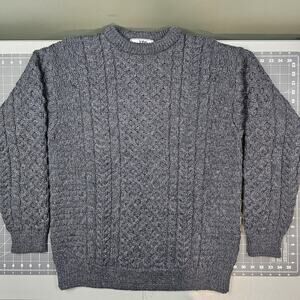 John Molloy Cable Knit Wool Sweater Large Gray Donegal Ireland Fisherman Vintage